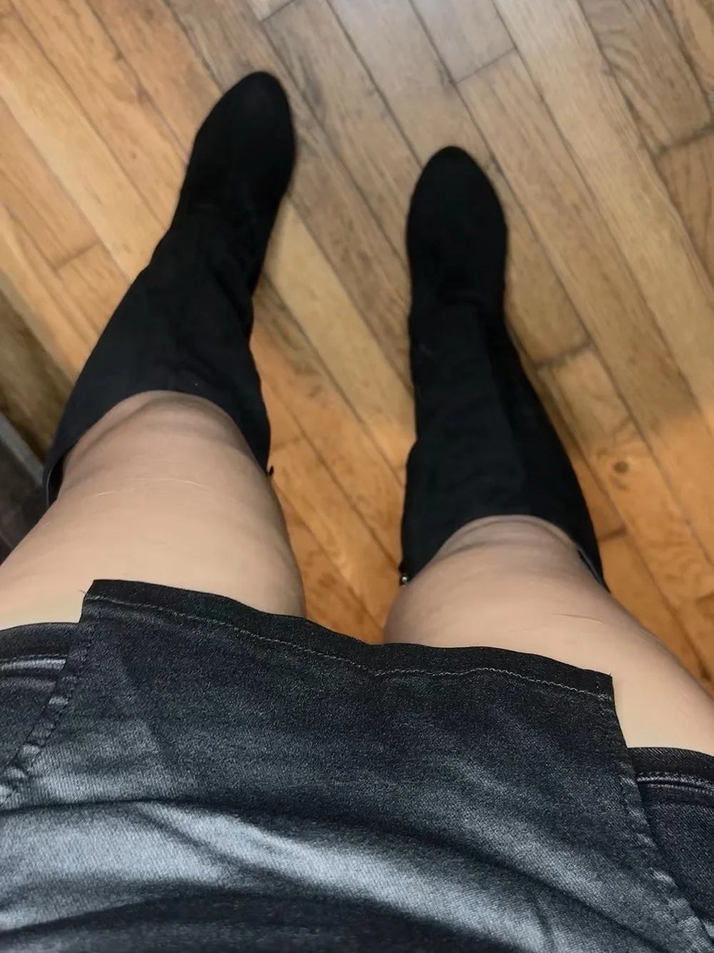 Women's Black Over-the-Knee Suede Block Heel Boots